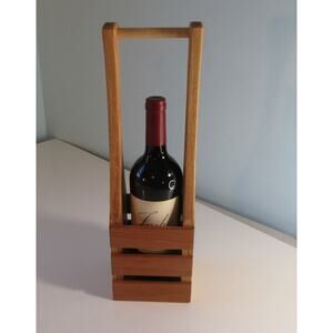 Wine Bottle Carrier Wood Handmade Display 16" Signed